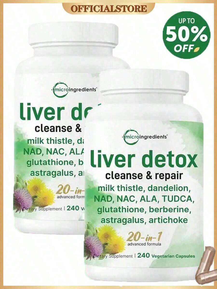 Liver Detox, 240 Veggie Capsules, 20-In-1 Advanced Support Complex - 2 Bottles - View 1