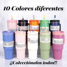 Termo Vaso Térmico Premium RR-39, de Acero Inoxidable 40 oz / 1200 ml con Asa Ergonómica, Popote Reutilizable y Tapa 3 en 1 – Doble Pared Aislante, Libre de BPA, Ideal para Bebidas Frías y Calientes, Disponible en 10 Colores Modernos para Uso Diario. - Morado - Ver 5