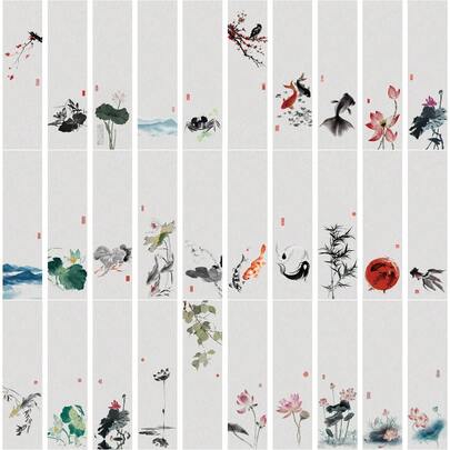 30pcs Traditional Chinese Ink Painting Style Bookmarks, Fresh And Elegant Bookmarks For Books, Diaries, And Notebooks, Durable, High-Value Graffiti Stickers, Fun Wall Stickers, Classic Decorations, Perfect For School Supplies, Valentine's Day, Christmas, Thanksgiving, And New Year's Gifts, And Holidays.