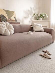 1pc Stretch Sofa Cover, Machine Washable, Non-Slip Sofa Protector, Suitable For Living Room Single To Four-Seater Sofa, Solid Color Textured Fabric, Suitable For All Seasons, Essential For Living Room | Minimalist Sofa Cover | Fitted Sofa Cover - Brown - View 8