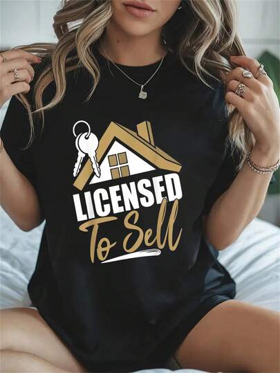 100% Cotton Licensed To Sell - Realtor Real Estate Agent T-Shirt Summer Tee Graphic Vintage Printed Casual Round Neck Tshirt Graphic Tees For Women