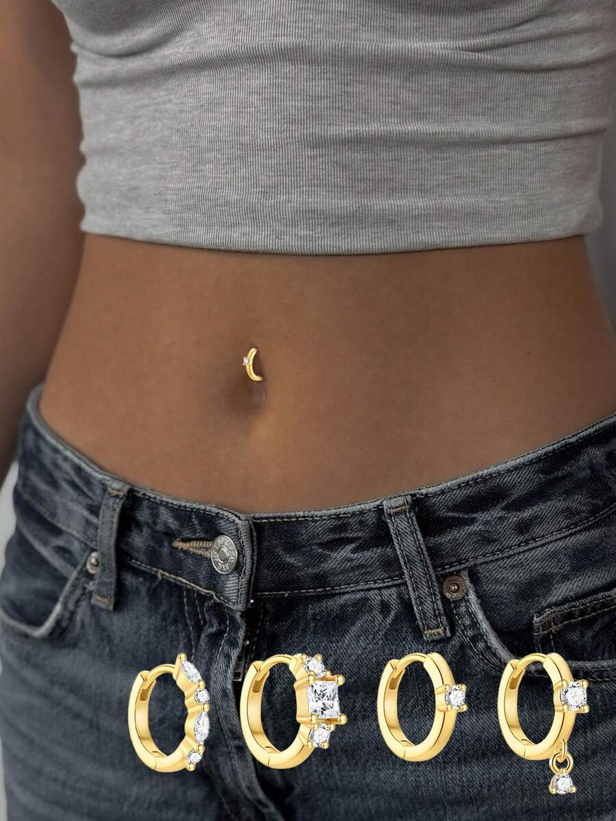 1pc S925 Sterling Silver Navel Ring, Classic Geometric Eye-Shaped Inlaid Zirconia Navel Ring, Suitable For Women's Daily Wear, Wedding, Party, Engagement, Anniversary, Valentine's Day Exquisite Body Jewelry - Single - View 1