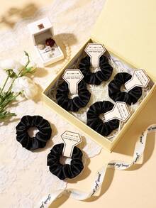 10 chiếc dây buộc tóc bằng lụa dành cho nhóm phù dâu - Dây buộc tóc bằng lụa, thích hợp làm quà tặng cho nhóm phù dâu, phụ kiện tóc cưới (Thiết kế không gây hư hại, quà tặng lãng mạn phong phú, quà lưu niệm tự làm cho nhóm phù dâu), quà tặng cho nhóm phù dâu, đồ dùng cho tiệc cưới, tiệc sinh nhật, mùa tốt nghiệp (Màu đen) - màu đen - Xem 2