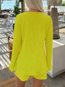 Women's Solid Color Minimalist Casual Vacation 2 Pieces Set - Màu xanh chanh - Xem 3