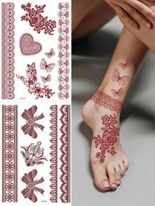 2 miếng dán hình xăm tạm thời màu đỏ henna với họa tiết hoa nơ và ren - Hình xăm tạm thời thiết kế Mehndi cho các bữa tiệc và lễ hội. - Đỏ - Xem 7