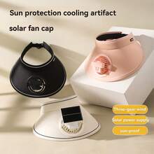 1个300mAh可充电+太阳能供电便携式头戴风扇，双电源模式，3档风速可调，45°倾斜角度调节 - 彩色 - 查看 3
