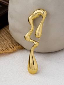 1pc Minimalist Geometric Lava Shaped Smooth Brooch, Suitable For Daily Wear, Gatherings And Festivals - Gold - View 4