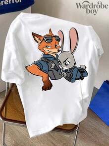 Disney Printed T-Shirt,Men's Crazy Zootopia Short Sleeved T-Shirts Cartoon Print T-Shirt,Unisex,High-Quality Pure Cotton T-Shirt,Suitable For All Seasons, Comfortable And Breathable| Exquisite Design | The Best Choice For Giving Gifts - trắng - Xem 2