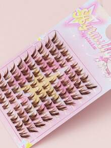 Ayrmilla 80PCS C Curl Brown Style Eyelash Extension Winged Individual Lashes Natural Segmented Eyelash Bundles Makeup Tools DIY Prank Manga Fishtail Fairy 3D Mink Eyelashes, Cat Eye Extended Delicate Eyelashes, Slim And Light Fake Eyelashes - Brown - View 5