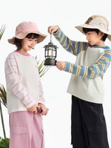 Annil [Quick-Drying Pure Cotton T-Shirt] Children's Striped Raglan Sleeve T-Shirt For Boys And Girls, New Spring Style, Moisture-Wicking And Breathable. - Pink Flowers - View 3