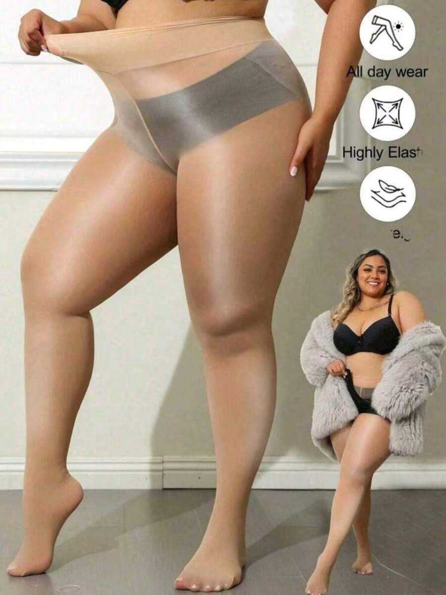 1pc Women's Curve Tights, Shiny Skinny Pants, High Elasticity Solid Color Pantyhose, Suitable For Nightclub, DIY, Valentine's Day, Sexy & Versatile - Apricot - View 1