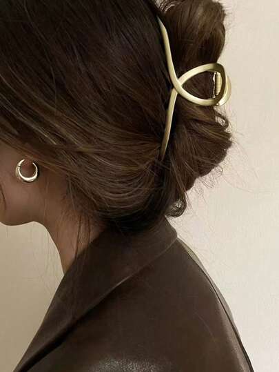 1pc/Set 4.13 Inch/10.5cm Gold Alloy Beach Hair Claw Clip, Fashionable Versatile High-End Elegant Minimalist Solid Color Hair Clip, Suitable For Daily Casual, Party, Commuting, Beach Vacation, Ponytail, Bun, Face Washing, Makeup And Other Occasions, Graceful Hair Accessory, Women Hair Clip