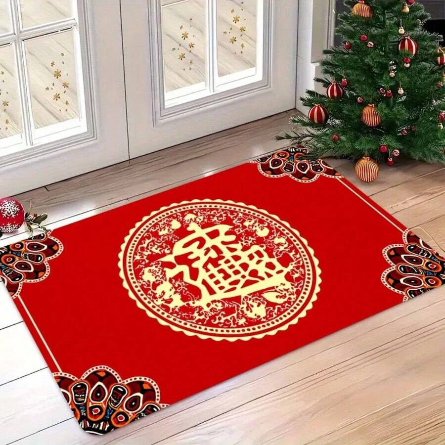 1pc Chinese Red Doormat, Red Doormat, Festive, Chinese New Year Mat, Doormat, Small Rug, Welcome Mat, Carpet, Mat, Outdoor Doormat, Kitchen Rug, Home Decor, Front Doormat, Area Small Rug, Outdoor Mat, Home Decor, Area Rug, Garden Rug, Washable Carpet