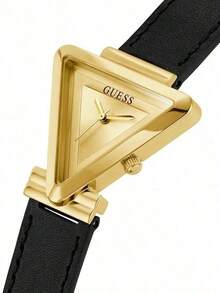 Guess Women's Watch, Unique Triangle Design Ladies Watch, Gold Geometric Case Paired With Black Leather Strap, Minimalist Quartz Wristwatch. GW0548L3 - Gold - View 4