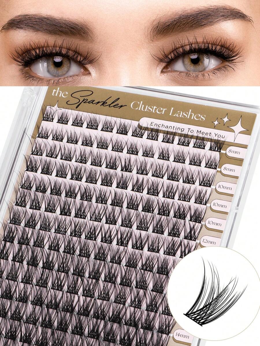 LASHVIEW 168pcs Cluster False Eyelashes, 8-16mm, DIY Eyelash Extension, Suitable For At-Home Single Lash Extension, 3D Quick & Soft Extension - Pink - View 1
