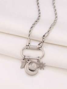 1件不锈钢心形四叶草多吊坠项链，时尚18K镀金搭扣链项链，女士珠宝礼品 - 項鍊 - 查看 18