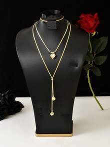 1pc Minimalist Fashion European And American Style Snake Chain Y-Necklace, Daily Wear & Gift For Women - Gold - View 2