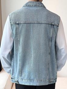 Men's Denim Sleeveless Jacket Casual Trucker Vest, Light Color, Street Style, Suitable For Spring/Autumn - Light Wash - View 2