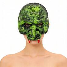 Dark Humor Style: Green Vein Demon Mask, Halloween Party Prop, Decaying Skin Texture Design PU Material Mask - Multicolor - View 4