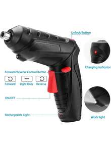 Desarmador Electrico Recargable Set de Destornillador 47pzs Mini Taladro ElectricoDesarmador Electrico Recargable Set de Destornillador 47pzs Mini Taladro Electrico - Negro - Ver 3