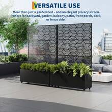 CuisinSmart Metal Planter Box With Trellis,Raised Garden Bed With Privacy Screen And Drainage Holes Idea For Climbing Plants, Vegetables & Vines - Họa tiết kính vạn hoa với bánh xe - Xem 6