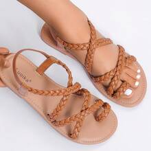 Women's Wide Width Flat Sandals, Flip Flop Casual Strapy Sandals Slip On Summer Beach Shoes For Women. - 布朗 507 - 查看 5