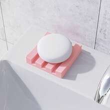 1pc Curved Silicone Soap Dish With Drainage Design, Convenient For Placing On Sink Or Bathroom Counter To Hold Soap And Sponge - Multicolor - View 7