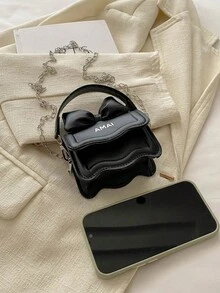 1件可愛韓式蝴蝶結鏈條方型單肩包，時尚蝴蝶結裝飾，時尚鏈條單肩斜挎包，甜美公主風手提包，適合青少年日常購物與派對，可愛西式單肩包 - 彩色 - 查看 8