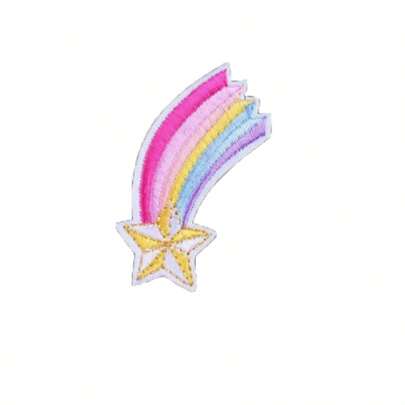 1 pieza Parche de tela bordado con estrella arcoíris de dibujos animados, adecuado para reparar y decorar vaqueros, chaquetas, ropa, bolsos y sombreros DIY