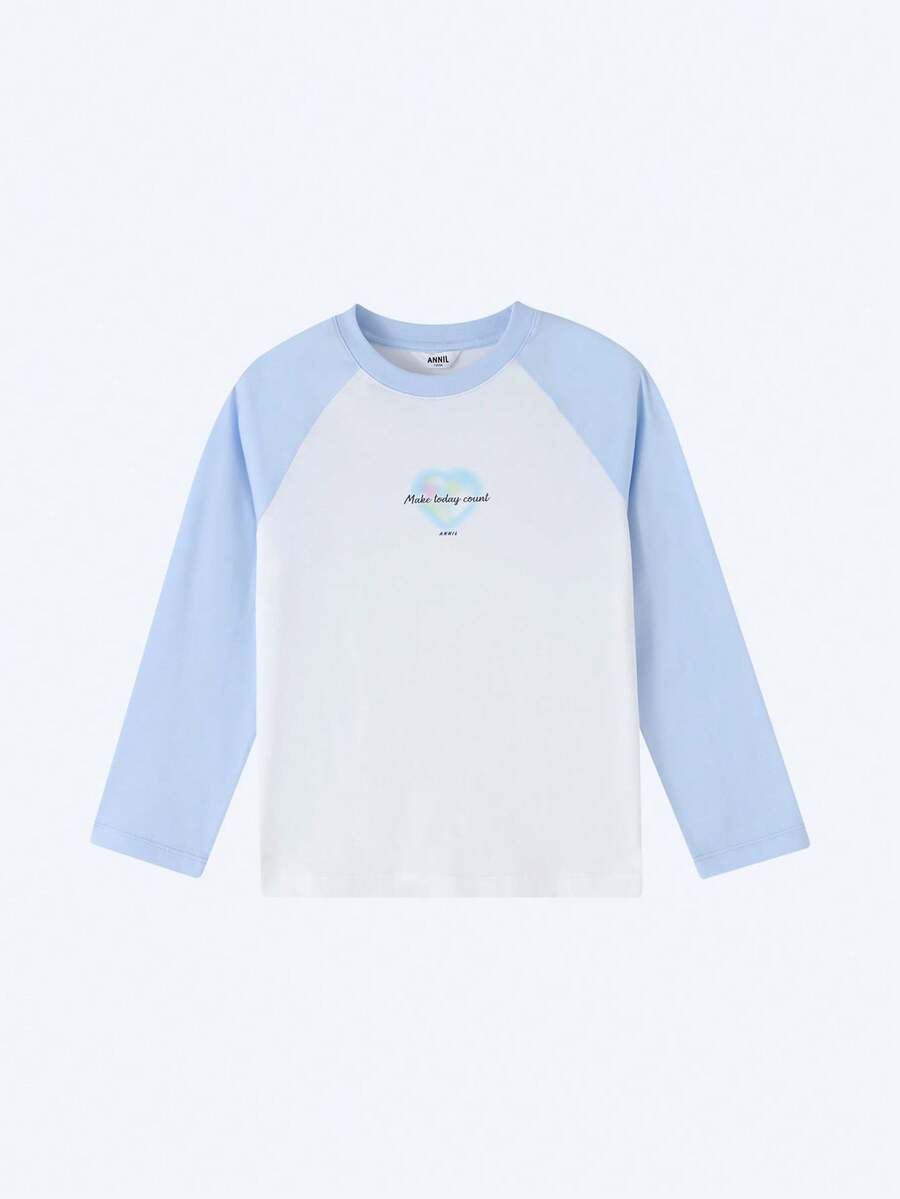 Annil 【纯棉速干T恤】儿童插肩袖不对称T恤，2026春季新款，运动打底衫 - 海洋藍 - 查看 1