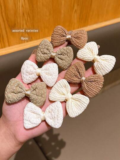 8pcs Korean Style Cute Bow Hair Clips, Sweet Hairpins For Daily Use