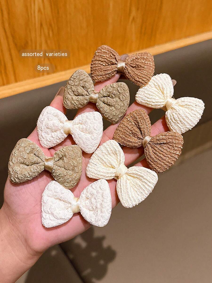 8个韩式可爱蝴蝶结发夹，甜美发卡，日常佩戴 - 彩色 - 查看 1