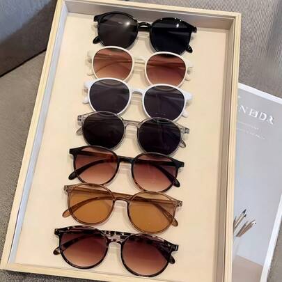 7pcs Lightweight Round Frame Retro Mixed Color Decorative Glasses, Cute Glasses Suitable For All Seasons