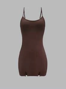 女士夏季休闲运动风吊带修身开衩迷你连衣裙，黄色+棕色套装 - 黃色+棕色 - 查看 6