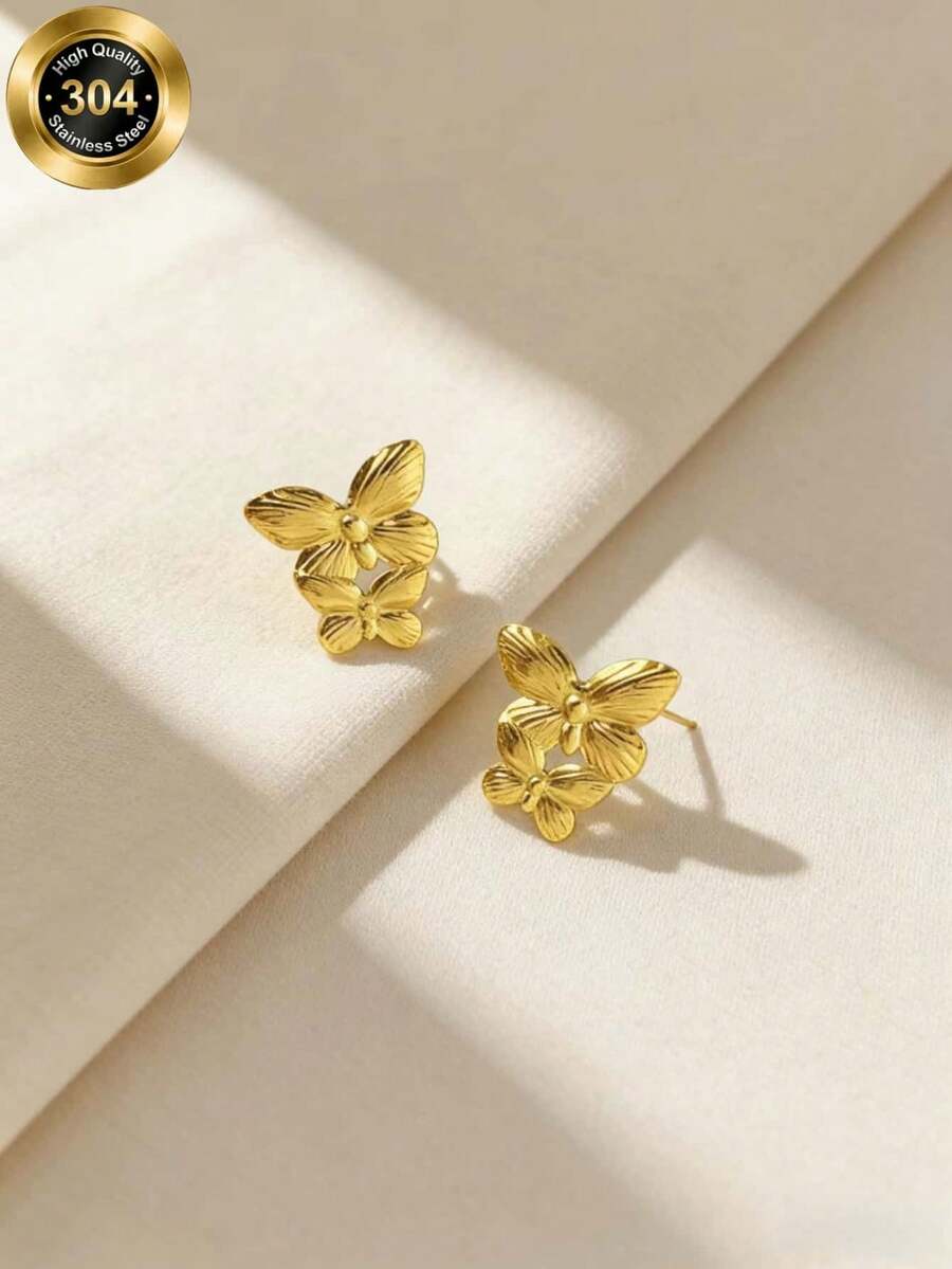 1 Đôi bông tai vòng đơn giản màu vàng sang trọng, thiết kế bông tai ngoại cỡ cao cấp. - Vàng - Xem 1