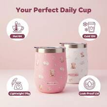 BENNY Cute Bear & Pink Rose Stainless Steel Tumbler, 12oz Travel Mug With Clear Lid & Bow Design | Valentine's Day, Mother's Day, Birthday, Christmas Gift For Her, Women, Girlfriend, Daughter, Teen Girl - Multicolor - View 7