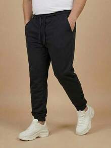 Men's Plus Size Jogger Sweatpants In Flannel Fabric With Pocket | Warm, Plus Size Men's Pants - Black - View 4