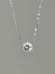 1件S925纯银极简主义立方氧化锆圆形吊坠项链，百搭精致女士颈链 - 圓形 - 查看 14