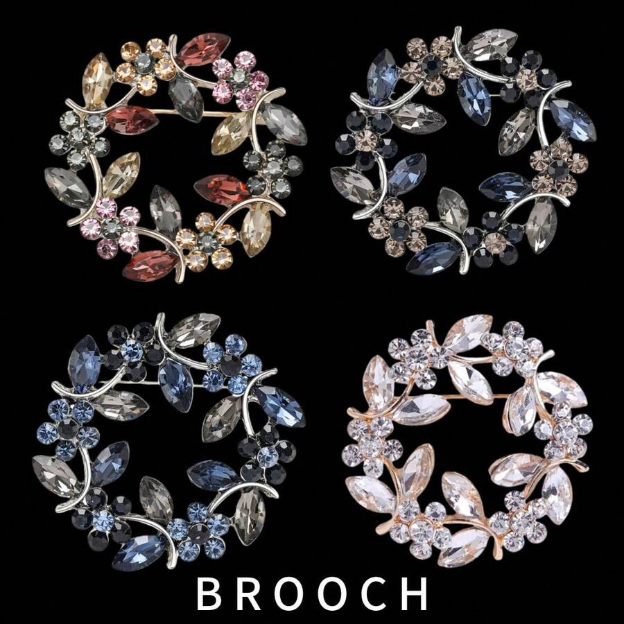 Ghim cài áo hình vòng hoa cành ô liu thời trang 1/4, ghim cài áo hình vòng hoa đính đá bằng hợp kim, phụ kiện thời trang, phụ kiện váy áo lễ hội, quà tặng cho bạn bè. - màu sắc - Xem 1