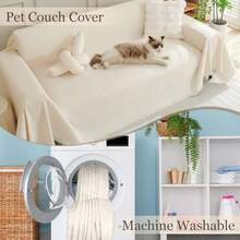 Gugxiom Chenille Couch Cover Boho Sofa Cover For 3 Cushion Pet Friendly Washable Sofa Slipcover For Dogs Furniture Protector Covers Beige 71"*133" - Màu be + 71"*133" - Xem 8