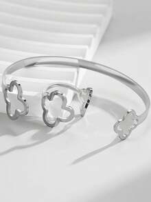 European And American Cross-Border Four-Leaf Clover Retro Minimalist Fashion Commuting Elegant Bracelet And Ring Set - Silver - View 2