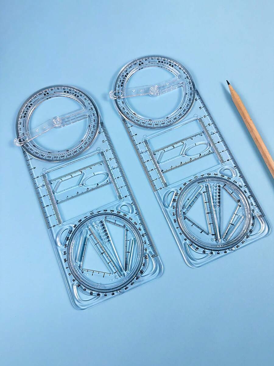 1 pieza Regla multifunción, regla de dibujo geométrico, regla de función especializada para estudiantes, juego de reglas universales, regla de dibujo de papelería, juego de papelería de transportador geométrico giratorio de matemáticas - gobernante - Ver 1