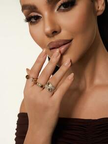 Altistry 1 Set Of 3 Vintage Gold & Coffee Color Rings, Fashionable High-End Unique Open Ring Set For Women - 3892 Set - View 3
