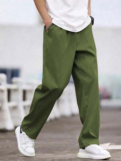 1pc Tween Boys Casual Loose Fit Versatile Outdoor Sports Workout Personalized Solid Color Straight Leg Pants, Suitable For Spring, Summer, Autumn, Winter