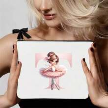 1pc Pink Ballet Girl & Letter Print Personalized Makeup Bag, Music Girl Pattern Cosmetic Storage Pouch, Personalized Letter Music Festival Bridesmaid Gift Makeup Bag,Pouch,Makeup Pouch,Travel Essential - Multicolor - View 33