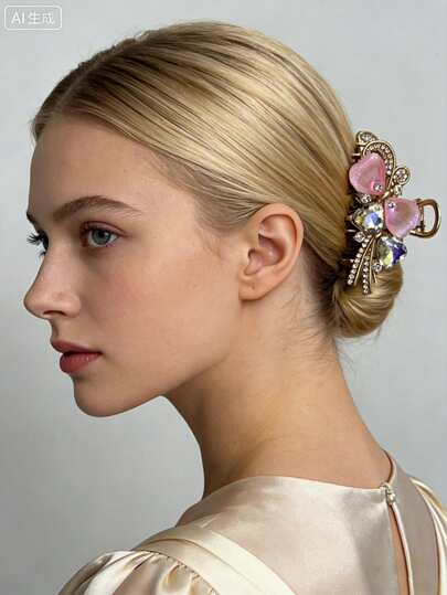 1 Pc Pink Butterfly Iridescent Rhinestone Hair Claw, Photo-Ready Gentle Aesthetic Hairpin For Date & Brunch, Volume Boost Back Head Clip, Luxury Niche Exquisite Hair Accessory