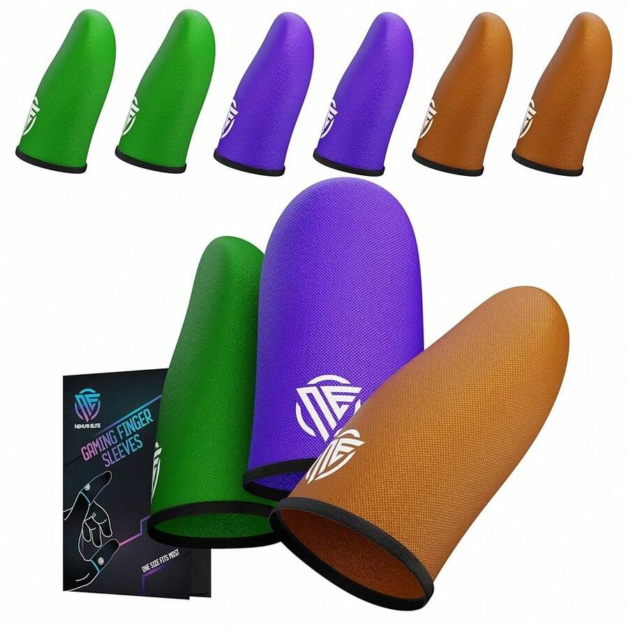 Finger Sleeves 6-Pcs,Ultra-Thin Carbon Fiber,Anti-Sweat & Anti-Slip,Universal For All Phones & Tablets - 霓虹核 - 查看 1