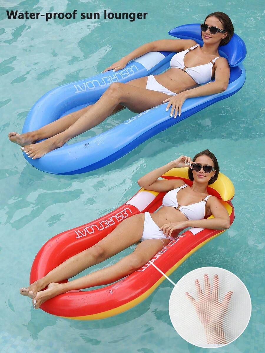 1pc Inflatable Backrest Hammock, Adult Summer Swimming Pool And Beach Floating Accessory, Party Use, Perfect Summer Gift, Swimming Pool Floating Lounge Chair, Adult Vacation Leisure Entertainment, Beach Essential - Multicolor - View 1