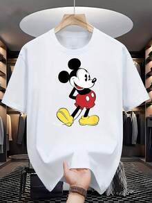 Disney Authorized Fashion Spring And Summer Men's Casual Short-Sleeved Cotton T-Shirt, Mickey Classic Print Pattern Soft And Comfortable Round Neck Short-Sleeved Shirt Disney Authorized Men's And Women's Same T-Shirt, Men's Fashion Casual T-Shirt Comfortable Short-Sleeved T-Shirt Simple Short-Sleeved Fashion Design Daily Travel Party Home Wear Suitable For Holiday Gifts. - 白色 - 查看 1