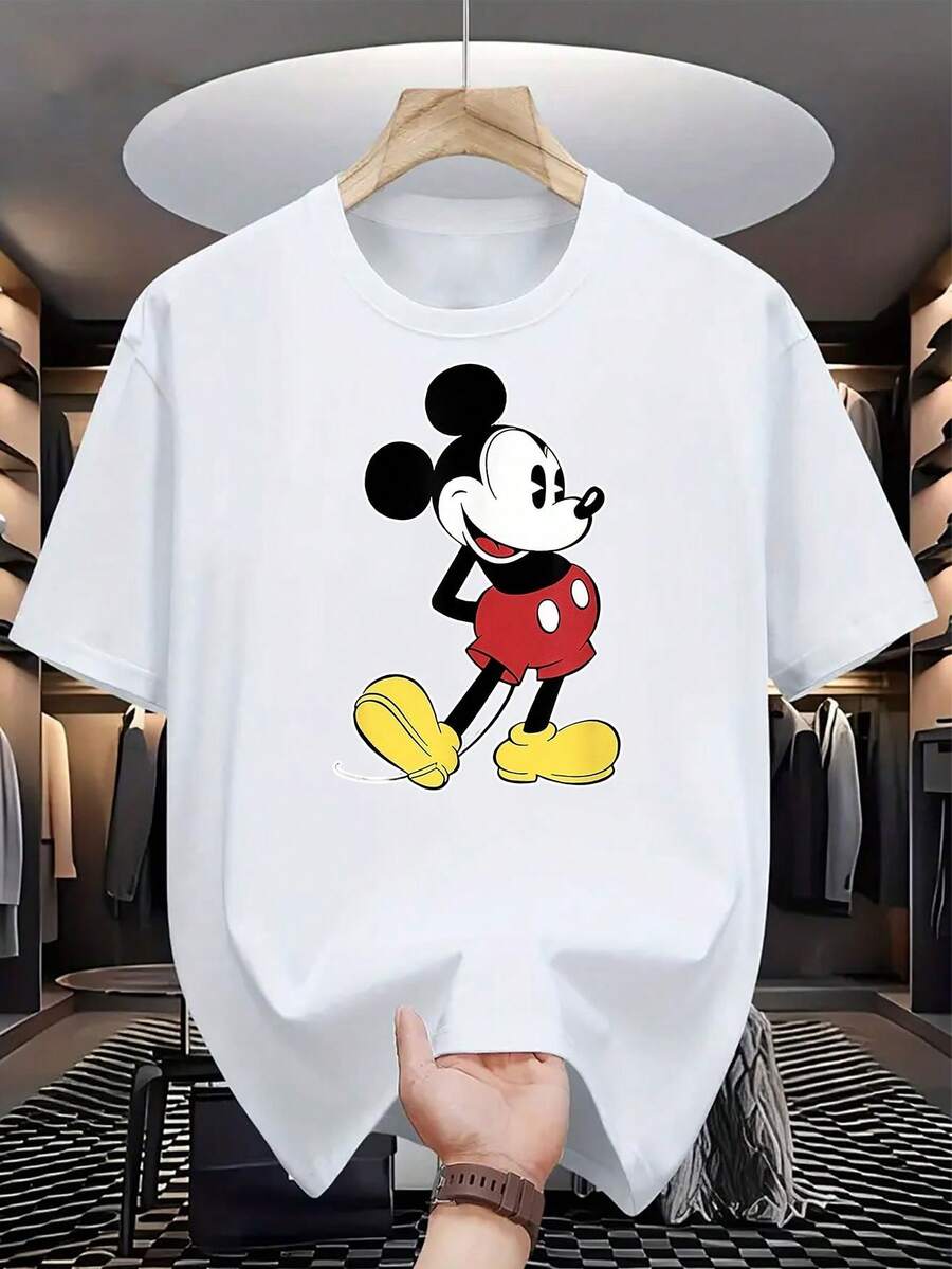 Disney Authorized Fashion Spring And Summer Men's Casual Short-Sleeved Cotton T-Shirt, Mickey Classic Print Pattern Soft And Comfortable Round Neck Short-Sleeved Shirt Disney Authorized Men's And Women's Same T-Shirt, Men's Fashion Casual T-Shirt Comfortable Short-Sleeved T-Shirt Simple Short-Sleeved Fashion Design Daily Travel Party Home Wear Suitable For Holiday Gifts. - 白色 - 查看 1